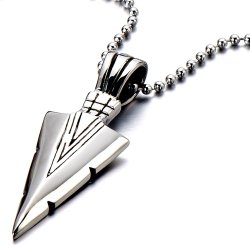 Stainless Steel Arrowhead Pendant Necklace Silver Polished with 23.6 Inches Steel Ball Chain