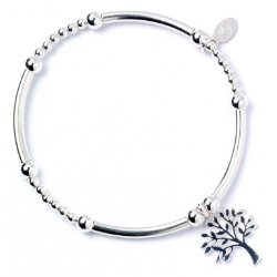 Sterling Silver Ball Bead and Noodle Bracelet with Tree of Life Charm