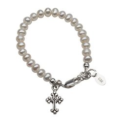 Sterling Silver Children’s Cultured Pearl Baptism Bracelet with Cross for Girls (1-5 Years)