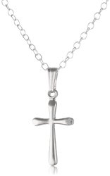 Sterling Silver Children’s Petite Polished Cross Pendant Necklace , 13″