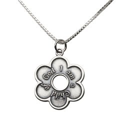 Sterling Silver I Am a Child of God Daisy Necklace First Communion or Baptism 14″