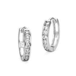 Sterling Silver Rhodium Plated 3mm x 16mm Channel Huggy Earrings