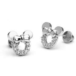 Sterling Silver Rhodium Plated Mouse Screwback Girls Earrings