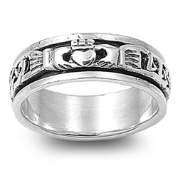 Sterling Silver Spinner Claddagh Ring with Free Jewelry Gift Box