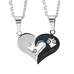 Stunning 2pcs His & Hers Couples Gift Heart Pendant Love Necklace Set for Lover Valentine 19″ & 21″ Chain