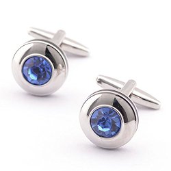 Super Shiny Swarovski Blue Crystal Circular Cufflinks Elegant Style