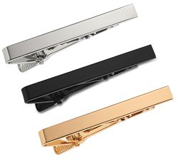 The 3 Pc Tie Bar Set Tie Clip for Regular Ties 2.1 Inch, Silver-Tone, Black, Gold-tone