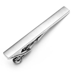 The MAD MEN Executive Tie Bar Brushed Silver Tone with Premium Pinch Clasp + Gift Box