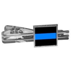 Thin Blue Line – Police Policemen Square Tie Bar Clip Clasp Tack – Silver