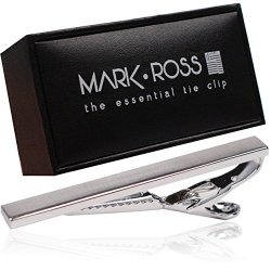 Tie Clip by Mark Ross – Brushed Silver Tone Tie Bar Clip for Men with Premium Pinch Clasp for Necktie and Giftbox Packaging