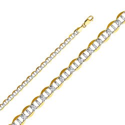 Wellingsale® 14k Yellow Gold SOLID 6.5mm Polished Flat Mariner White Pave Diamond Cut Chain Necklace