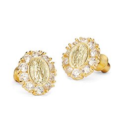 14k Gold Plated Brass Guadalupe Screwback Girls Earrings with Sterling Silver Post