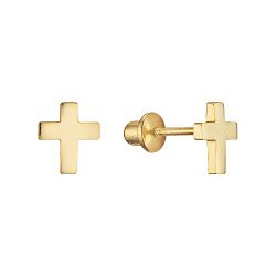 14k Gold Plated Brass Plain Cross Screwback Girls Earrings with Sterling Silver Post