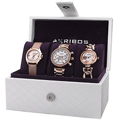 Akribos XXIV Women’s AK741RG Analog Display Swiss Quartz Gold Watch Set