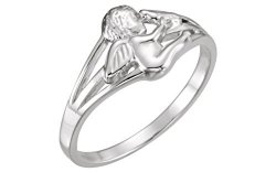 Angel and Dove Rhodium Plate Sterling Silver Ring