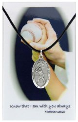 Boy’s St. Christopher Baseball Medal with Leather Chain with Prayer Card