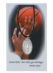 Boy’s St. Christopher Basketball Medal with Leather Chain with Prayer Card