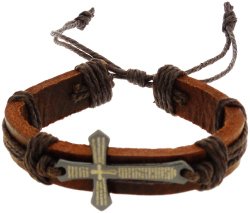 Bracelet – Brown Leather Cross Cuff Message Bracelet – Rickis Latin Cross