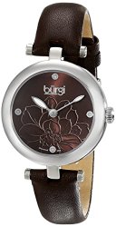 Burgi Women’s BUR128BR  Round Brown Sunburst Effect Dial with Embossed Flower Quartz Strap Watch