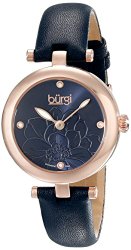 Burgi Women’s BUR128BU  Round Blue Sunburst Effect Dial with Embossed Flower Quartz Rose Gold Tone Strap Watch