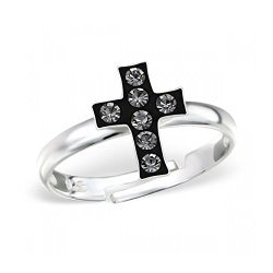 Children’s Silver Cross Ring Adjustable with Crystal