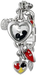 Disney Women’s MK2058 Mickey Mouse Silver-Tone Sunray-Dial Charm Bracelet Watch