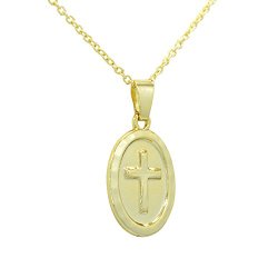 Gold Plated 18k Medal Crucifix Cross Pendant Necklace Charm & Chain Religious