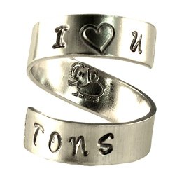 I Love You Tons Cute Elephant Spiral Hand Stamped Ring