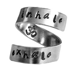 Inhale Exhale Ring Om Symbol Inside Hand Stamped Aluminum Spiral Ring
