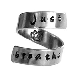 Just Breathe Lotus Inside Hand Stamped Personalized Aluminum Spiral Ring Jewelry