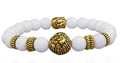 JY Jewelry 8mm White Stone Bead Gold Lion head Energy Buddha Bracelets
