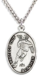 Oval Boy’s St. Christopher Lacrosse Medal + 24 Inch Endless Stainless Steel Chain