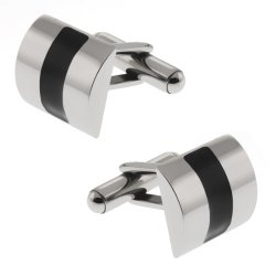 Silver and Black Contoured Stainless Steel Cufflinks For Men 20X12MM