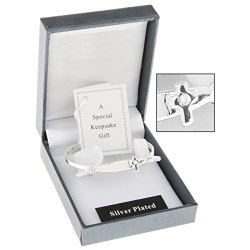 Silver Plated Christening Bangle With Cross design.