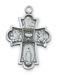 Sterling Silver 3/4-inch 4-Way Cross with Chalice Center Medal Pendant