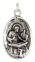 Sterling Silver St Joseph Medal the Worker, 1 inch