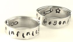 To infinity and beyond – rocket ship and star, infinity – Adjustable Twist Wrap Aluminum Ring SET – Handed Stamped