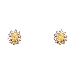 Wellingsale® 14K Yellow Gold Polished Our Lady Guadalupe Stud Earrings With Screw Back