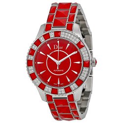 Christian Dior Christal Red Dial Stainless Steel with Sapphire Inserts Ladies Watch CD144514M001