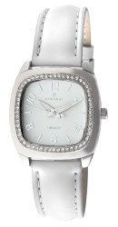 Peugeot Women’s 304WT Silver-Tone Swarovski Crystal Accented White Leather Strap Watch