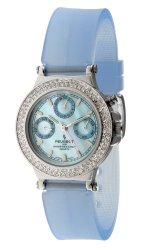 Peugeot Women’s 328BL Silver-Tone Swarovski Crystal Accented Multi-Function Blue Rubber Strap Watch