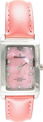 Peugeot Women’s 330PK Silver-Tone Shiny Pink Leather Strap Watch