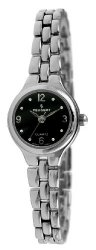Peugeot Women’s Small Silver-Tone Link Bracelet Watch Black Dial 1015BK