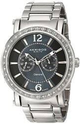 Akribos XXIV Men’s AKR465SS Ultimate Stainless Steel Swiss Day and Date Diamond Watch