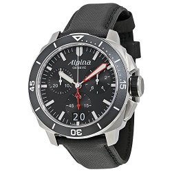 Alpina Seastrong Diver 300 Big Date Chronograph Black Dial Black Leather Mens Watch AL-372LBG4V6