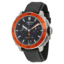Alpina Seastrong Diver 300 Big Date Chronograph Black Dial Black Leather Mens Watch AL-372LBO4V6