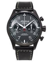 Alpina Startimer Pilot Chronograph Grey Dial Leather Mens Watch AL-860GB4FBS6