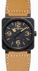 Bell and Ross Heritage Ceramic Black Dial Tan Leather Mens Watrch BR0392-CERAM-HER