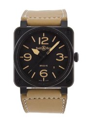 Bell & Ross Men’s BR-03-92-HERITAGE Aviation Black Dial and Beige Strap Watch Watch