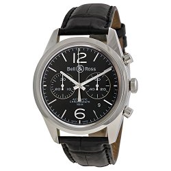 Bell & Ross Vintage Officer Automatic Chronograph Black Dial Black Leather Mens Watch RBRG126-BL-ST-SCR